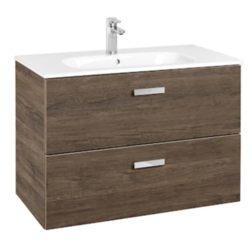 Set mobilier baie (masca si lavoar) Roca Victoria Basic Unik 80 cm, maro inchis (cedru)