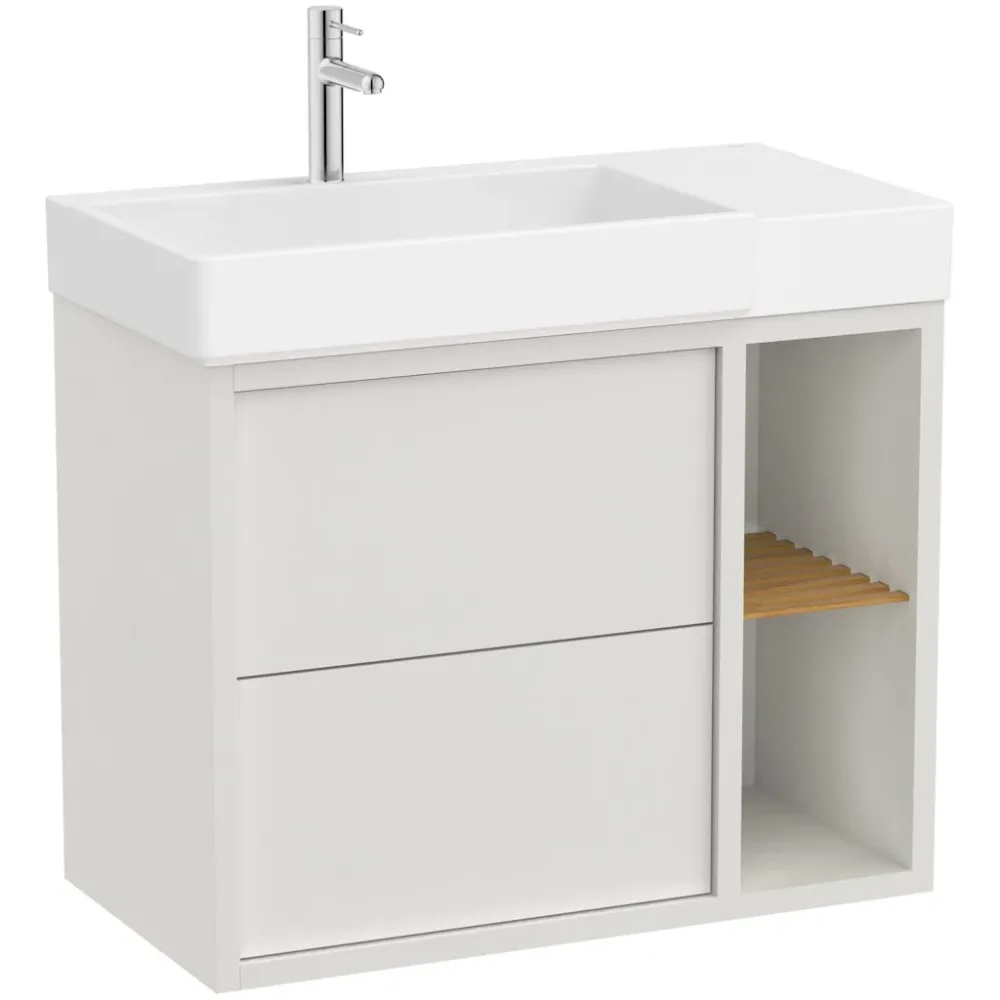 Set mobilier baie (masca si lavoar cu sertar si raft cu polita) Roca Tura 80x43xH60 cm, pe partea dreapta, alb