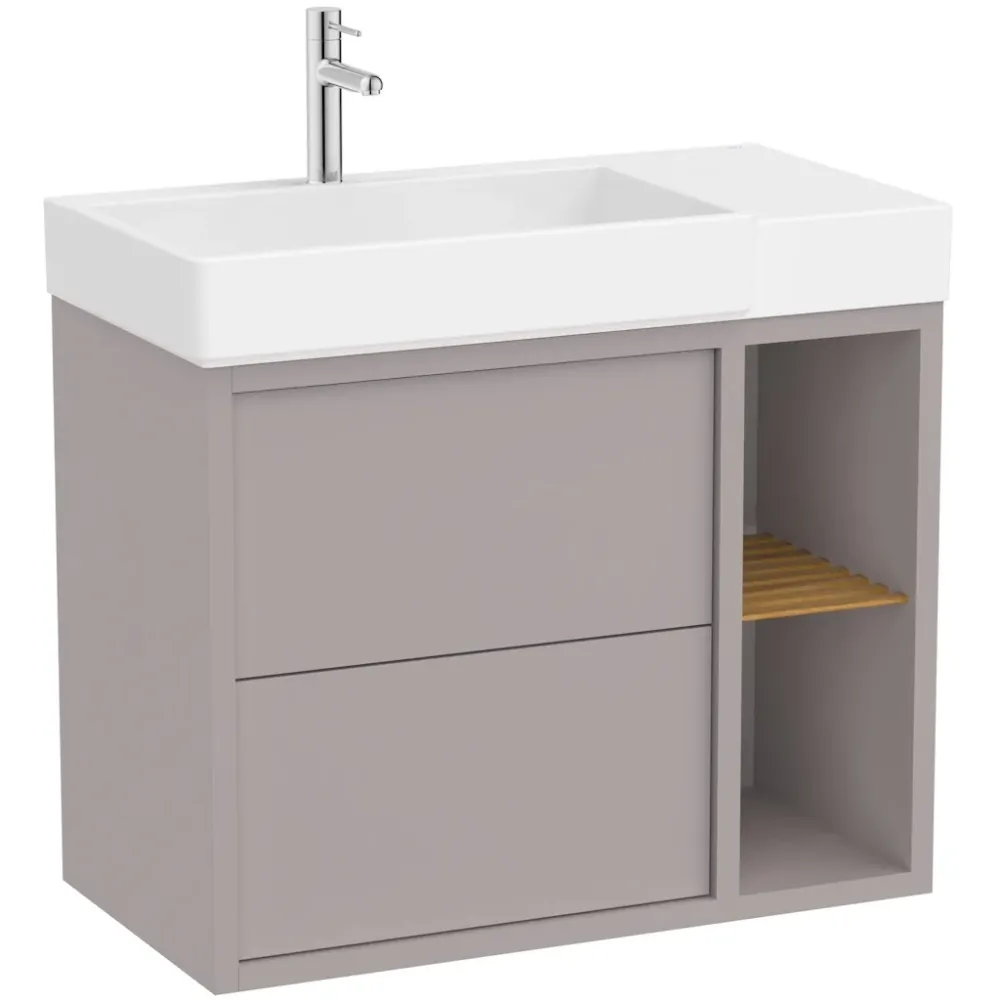 Set mobilier baie (masca si lavoar cu sertar si raft cu polita) Roca Tura 80x43xH60 cm, pe partea dreapta, gri (light nobl...