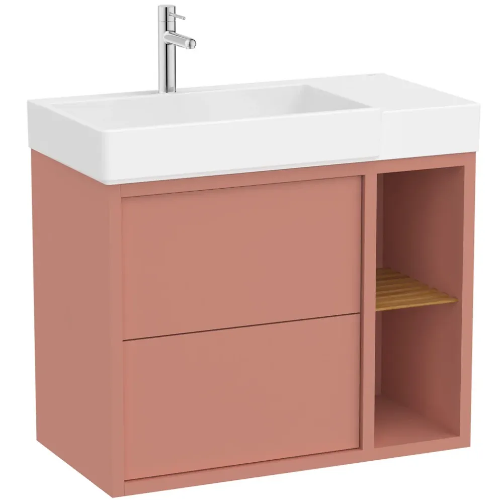 Set mobilier baie (masca si lavoar cu sertar si raft cu polita) Roca Tura 80x43xH60 cm, pe partea dreapta, caramiziu (ligh...