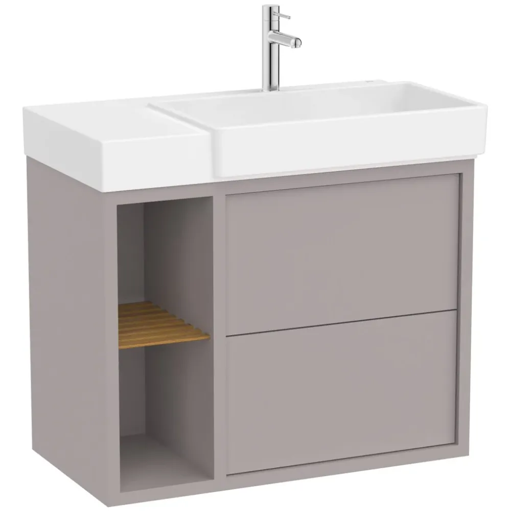 Set mobilier baie (masca si lavoar cu sertar si raft cu polita) Roca Tura 80x43xH60 cm, pe partea stanga, gri (light noble...