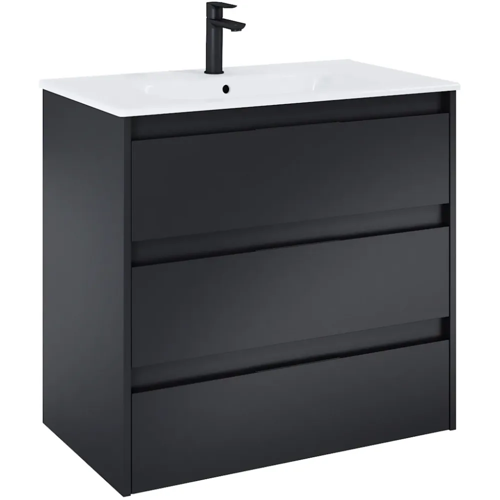 Set mobilier baie (masca si lavoar cu trei sertare) Roca Alpine 80x46xH74 cm, negru mat