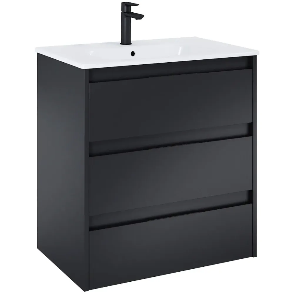 Set mobilier baie (masca si lavoar cu trei sertare) Roca Alpine 70x46xH74 cm, negru mat
