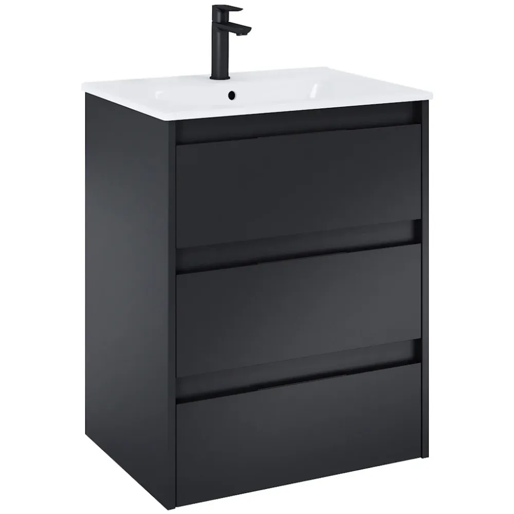 Set mobilier baie (masca si lavoar cu trei sertare) Roca Alpine 60x46xH74 cm, negru mat