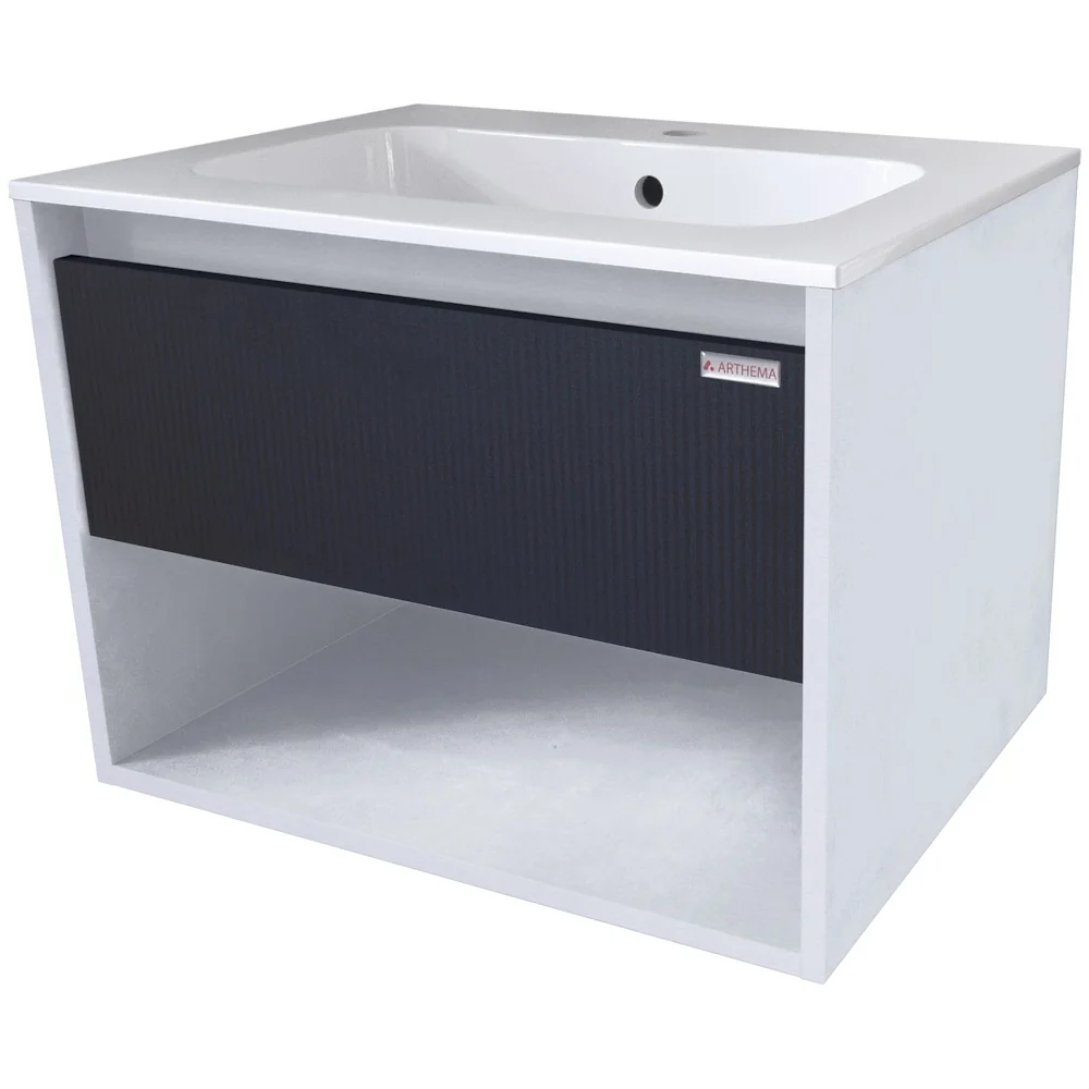Set mobilier baie (masca cu sertar si lavoar compozit) Arthema Modulo 60x46xH44 cm, alb/gri reflaj