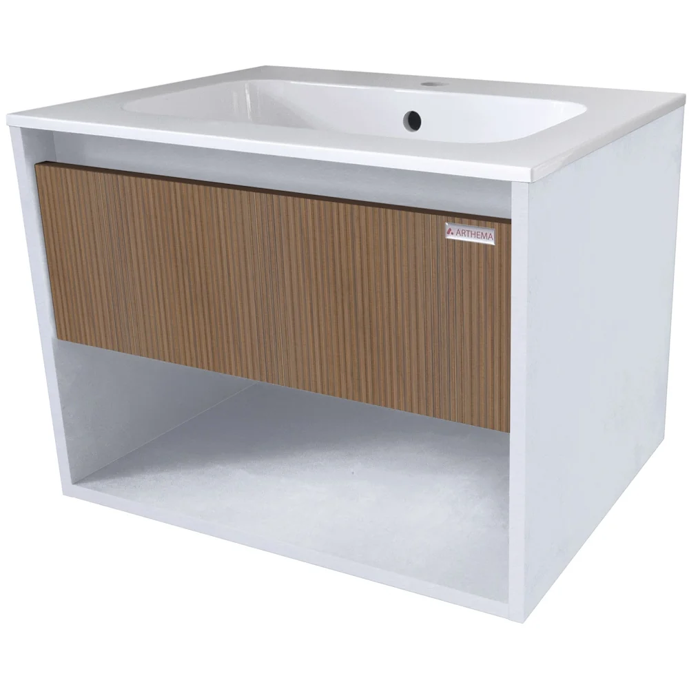 Set mobilier baie (masca cu sertar si lavoar compozit) Arthema Modulo 75x46xH44 cm, alb/stejar reflaj