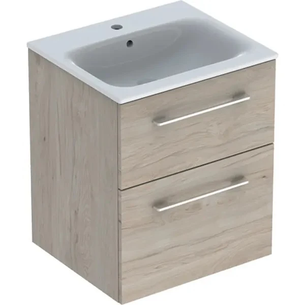 Set mobilier baie (masca suspendata cu 2 sertare si lavoar) Geberit Selnova Square 55 cm, maro deschis (nuc american hickory)