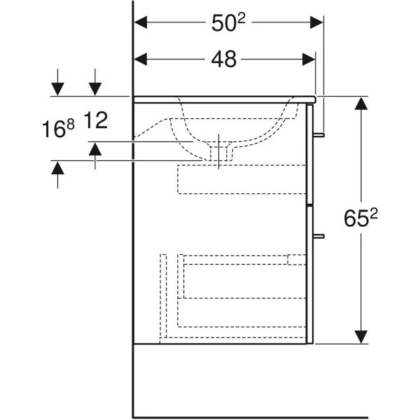 Set mobilier baie (masca suspendata cu 2 sertare si lavoar) Geberit Selnova Square 55 cm, maro deschis (nuc american hickory)