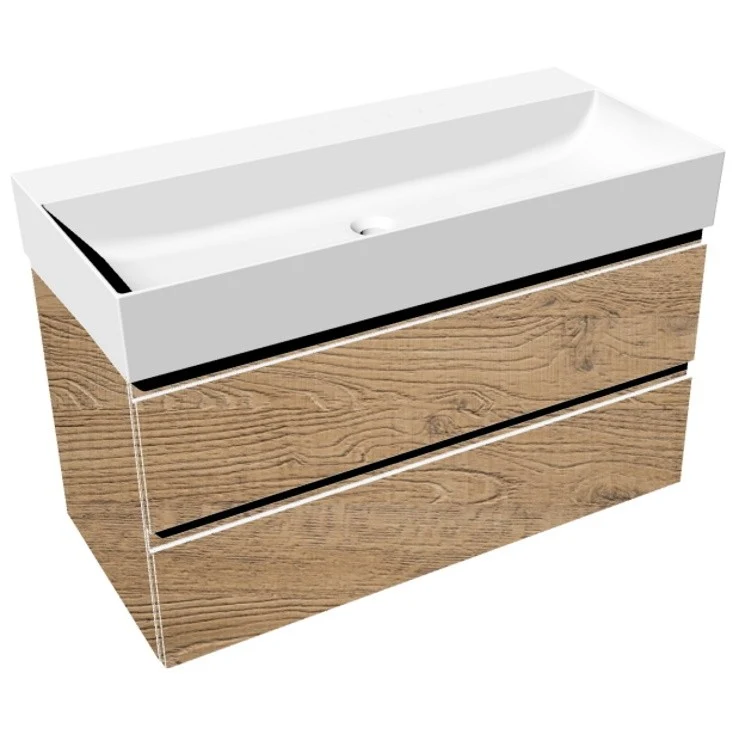 Set mobilier baie (masca suspendata cu 2 sertare si lavoar) Hatria Bahia 13 100x47 cm, fara orificiu pentru baterie, crem...