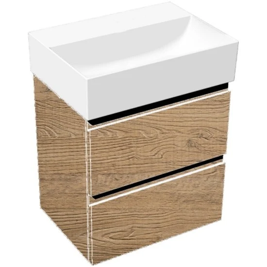 Set mobilier baie (masca suspendata cu 2 sertare si lavoar) Hatria Bahia 13 50x47 cm, fara orificiu pentru baterie, crem (...