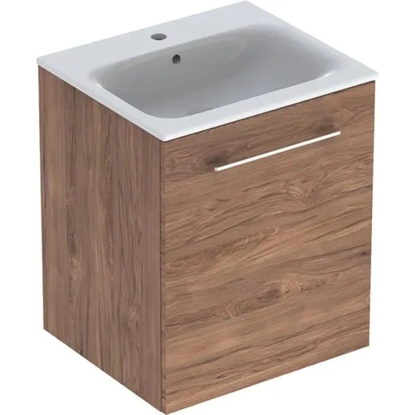 Set mobilier baie (masca suspendata cu 1 usa si lavoar) Geberit Selnova Square 55 cm, maro (nuc american hickory)