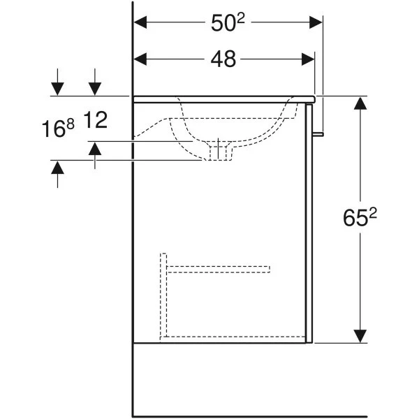 Set mobilier baie (masca suspendata cu 1 usa si lavoar) Geberit Selnova Square 55 cm, maro (nuc american hickory)