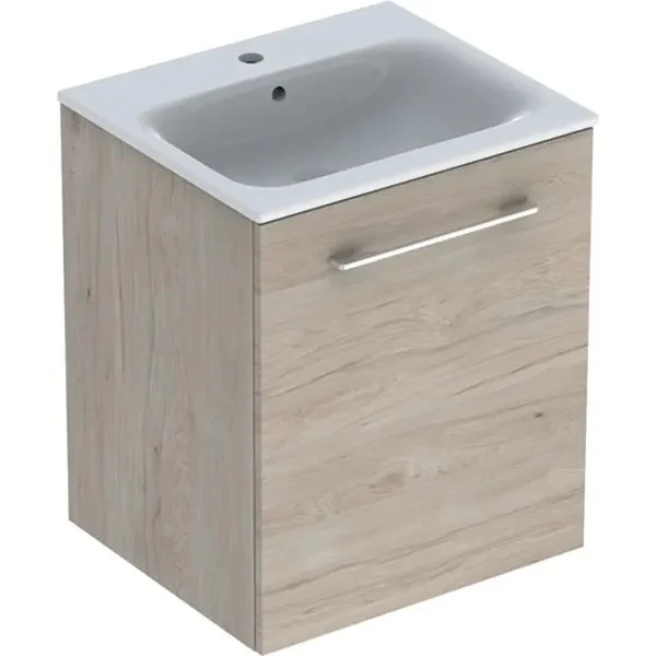 Set mobilier baie (masca suspendata cu 1 usa si lavoar) Geberit Selnova Square 55 cm, maro deschis (nuc american hickory)