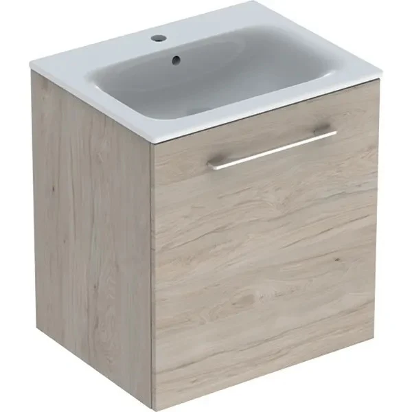Set mobilier baie (masca suspendata cu 1 usa si lavoar) Geberit Selnova Square 60 cm, maro deschis (nuc american hickory)