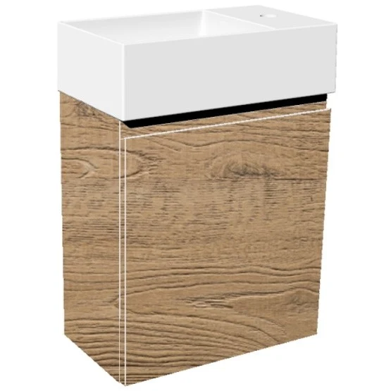 Set mobilier baie (masca suspendata cu 1 usa si lavoar) Hatria Bahia 13 45x25 cm, fara orificiu pentru baterie, crem (ches...