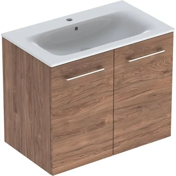 Set mobilier baie (masca suspendata cu 2 usi si lavoar) Geberit Selnova Square 80 cm, maro (nuc american hickory)
