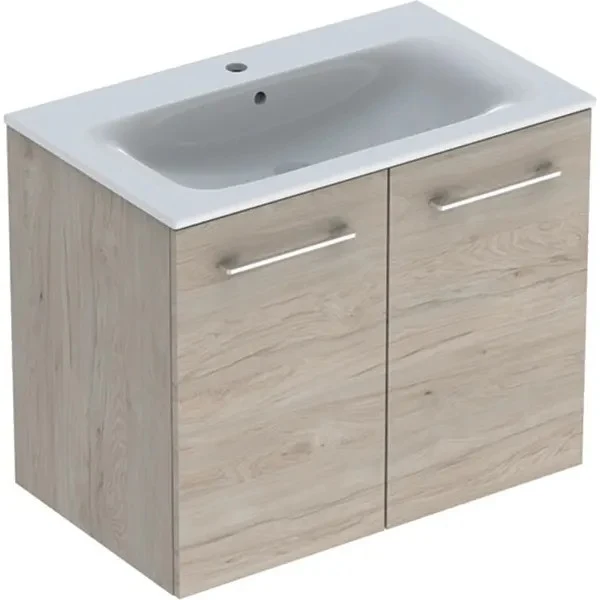 Set mobilier baie (masca suspendata cu 2 usi si lavoar) Geberit Selnova Square 80 cm, maro deschis (nuc american hickory)