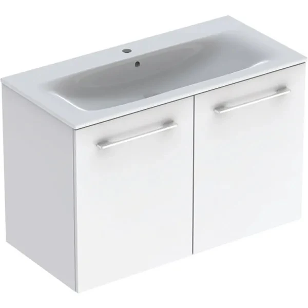 Set mobilier baie (masca suspendata cu 2 usi si lavoar) Geberit Selnova Square 100 cm, alb lucios