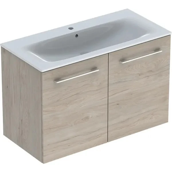 Set mobilier baie (masca suspendata cu 2 usi si lavoar) Geberit Selnova Square 100 cm, maro deschis (nuc american hickory)