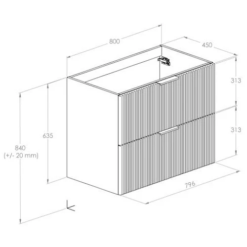 Set mobilier baie cu riflaj (masca si lavoar cu doua sertare) Roca Reef 80x45xH65 cm, alb mat