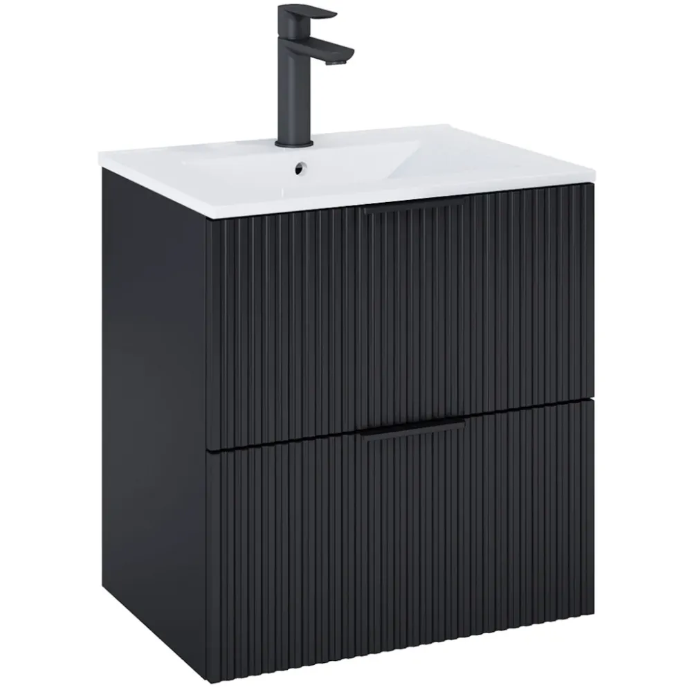 Set mobilier baie cu riflaj (masca si lavoar cu doua sertare) Roca Reef 80x45xH65 cm, negru mat