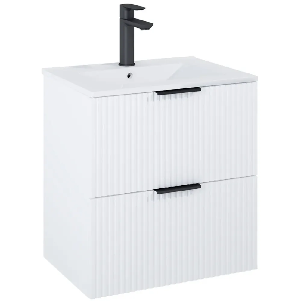 Set mobilier baie cu riflaj (masca si lavoar cu doua sertare) Roca Reef 60x45xH65 cm, alb mat