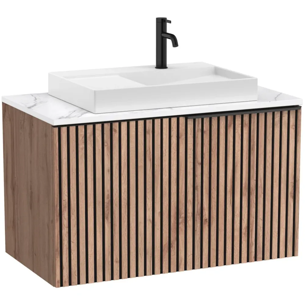 Set mobilier baie cu riflaj (masca si lavoar cu sertar) Roca Horizon 91x50xH56 cm, bej/alb