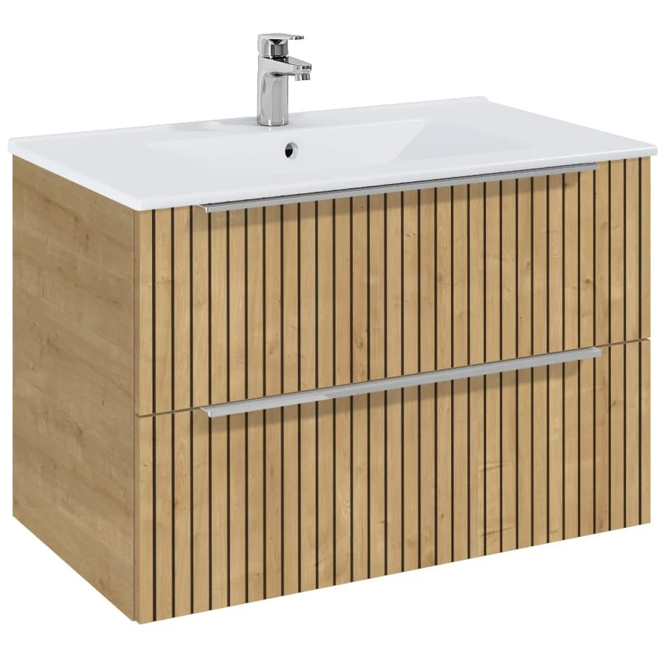 Set mobilier baie riflaj (masca si lavoar cu doua sertare) Roca Elegant Plus 80x46xH55 cm, bej (light oak structure)