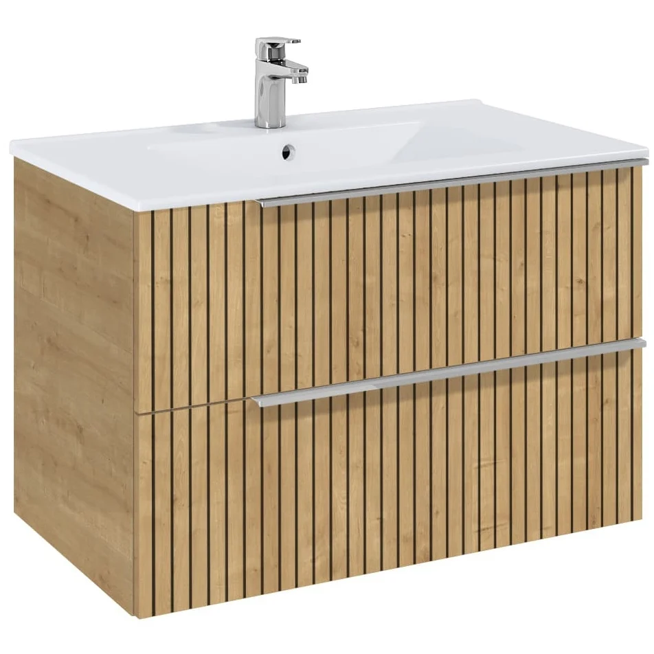 Set mobilier baie riflaj (masca si lavoar cu doua sertare) Roca Elegant Plus 80x46xH55 cm, bej (light oak structure)