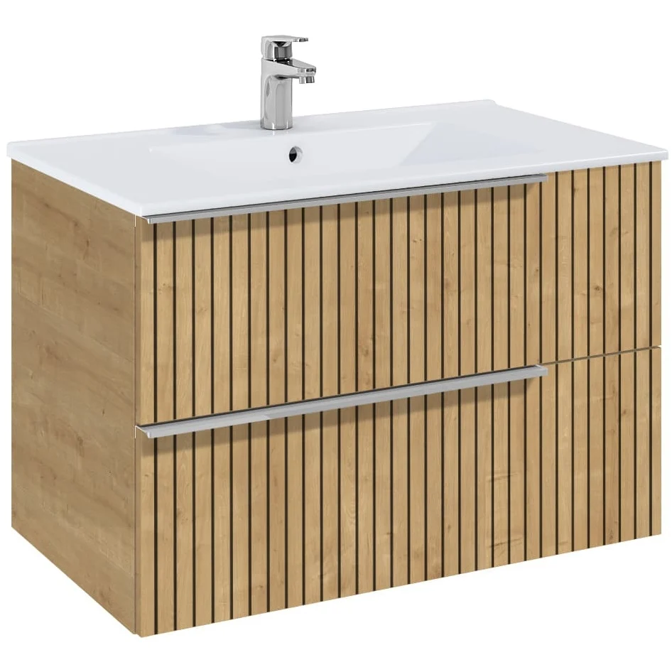 Set mobilier baie riflaj (masca si lavoar cu doua sertare) Roca Elegant Plus 80x46xH55 cm, bej (light oak structure)