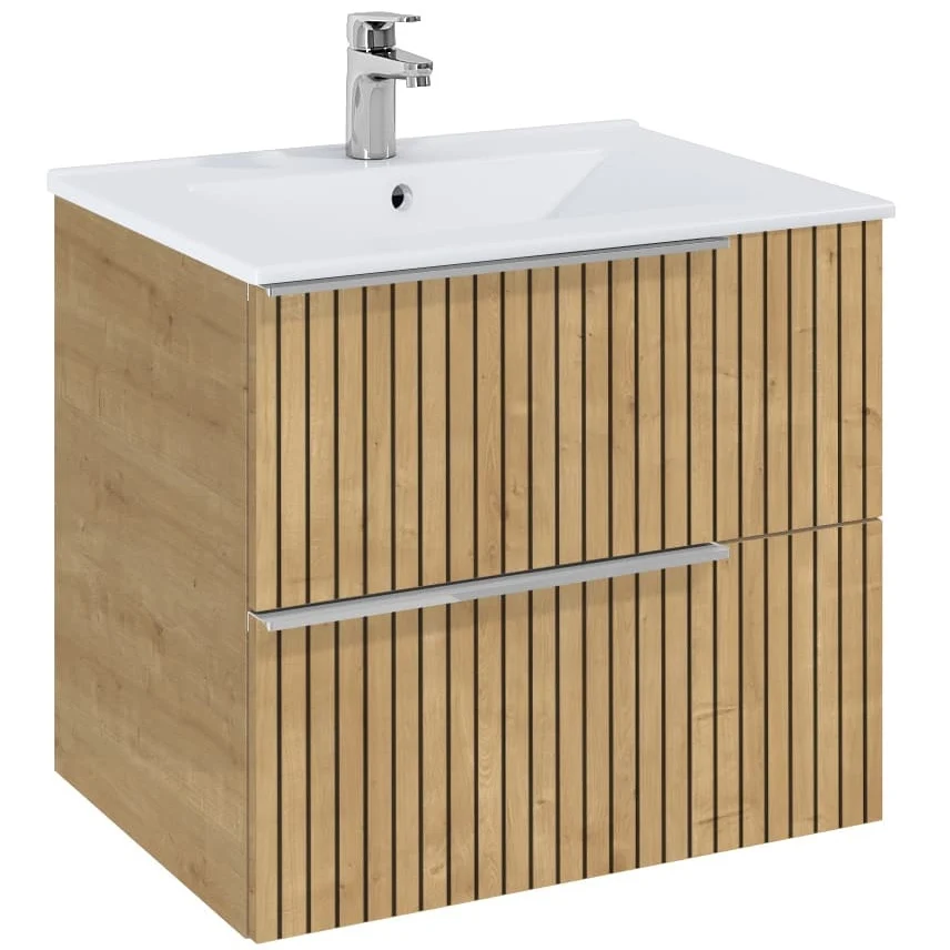 Set mobilier baie riflaj (masca si lavoar cu doua sertare) Roca Elegant Plus 61x46xH55 cm, bej (light oak structure)