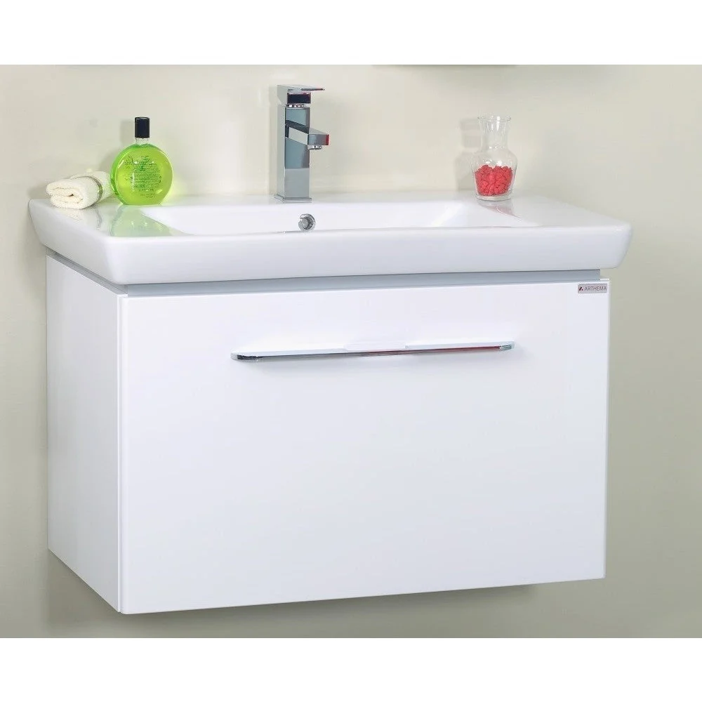 Set Promo mobilier baie (masca cu 1 sertar si lavoar) Arthema Porto 55 cm, alb lucios