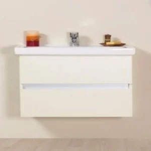 Set promo mobilier baie (masca cu 2 sertare si lavoar) Arthema Frame 80 cm, alb mat
