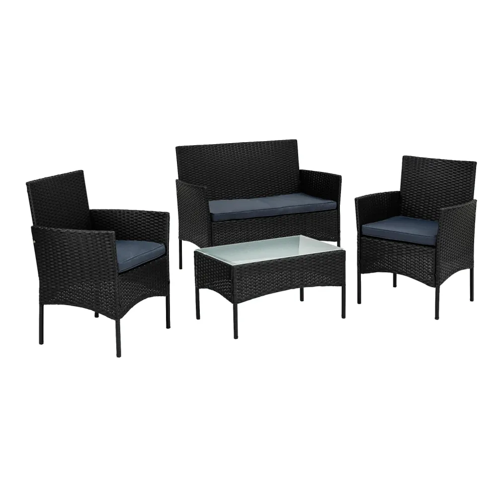 Set mobilier gradina, poliratan, negru