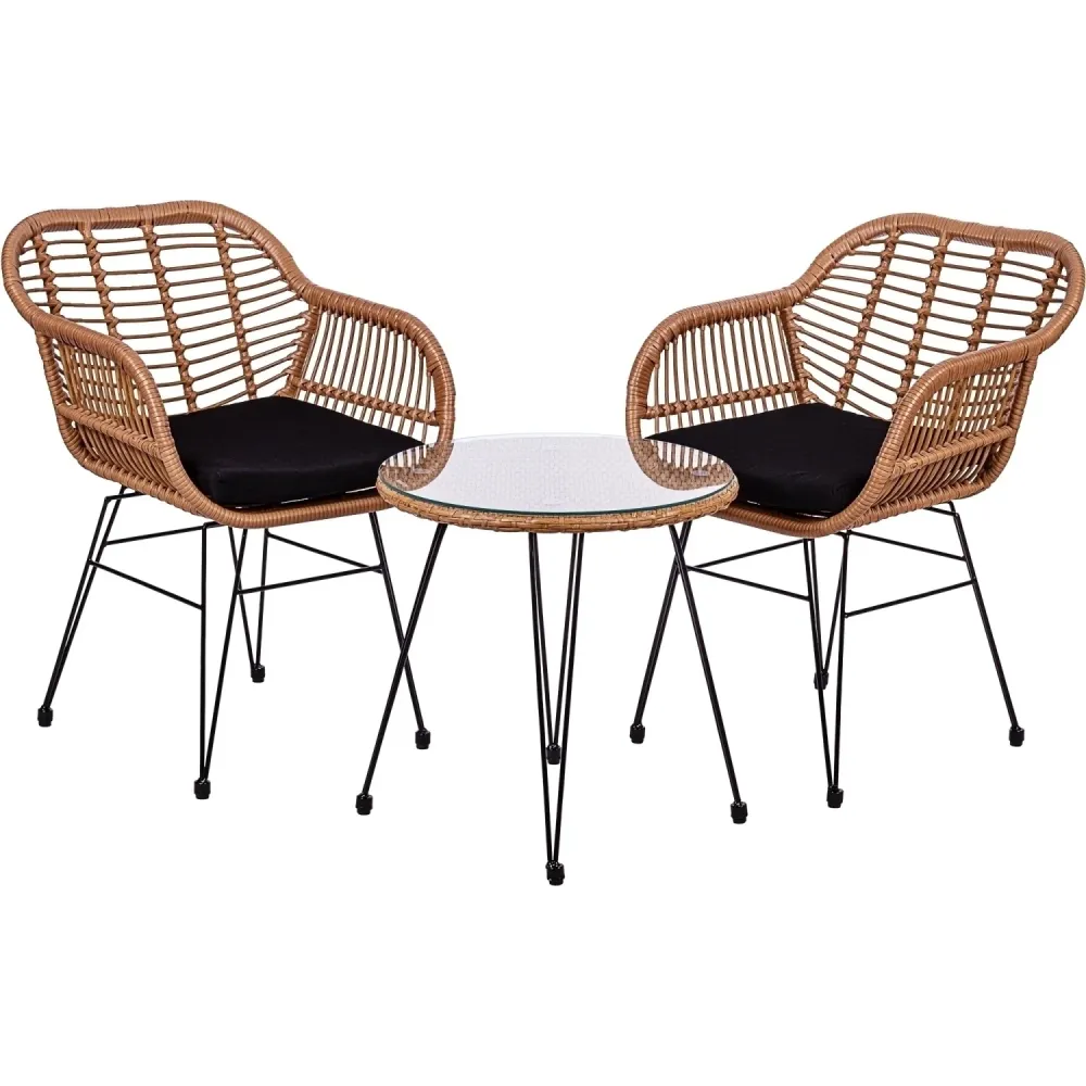 Set 2 scaune si masa, pentru gradina, stil bistro, culoare bambus