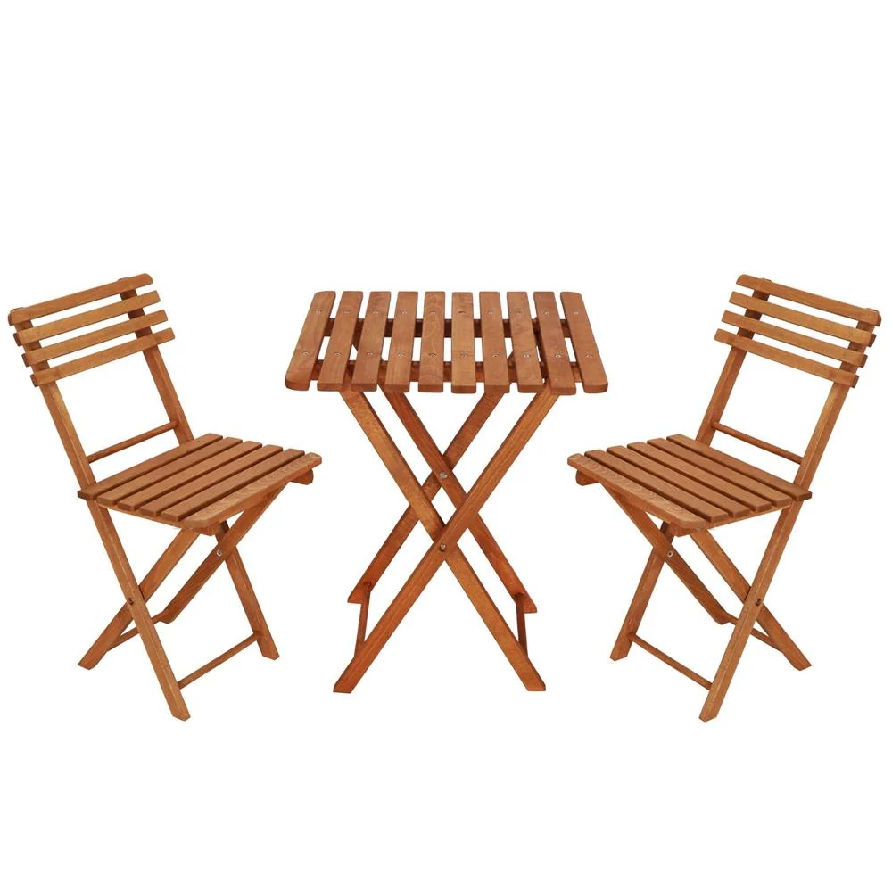 Set mobilier balcon sau terasa din lemn de fag, pliabil, masa 52x51x65 cm si 2 scaune, maro