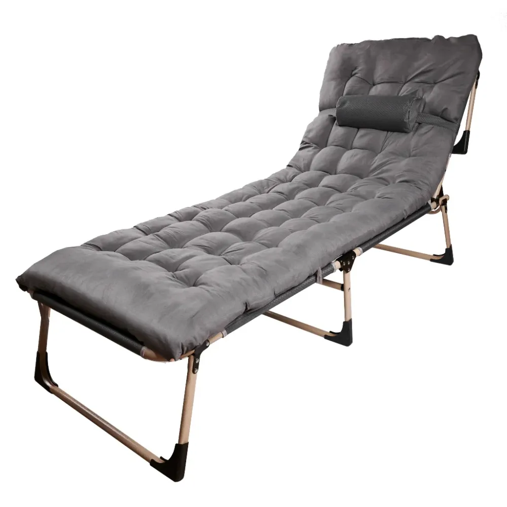 Sezlong pliabil cu 4 trepte, reglaj spatar, otel si material Oxford, 193x66x23 cm, gri