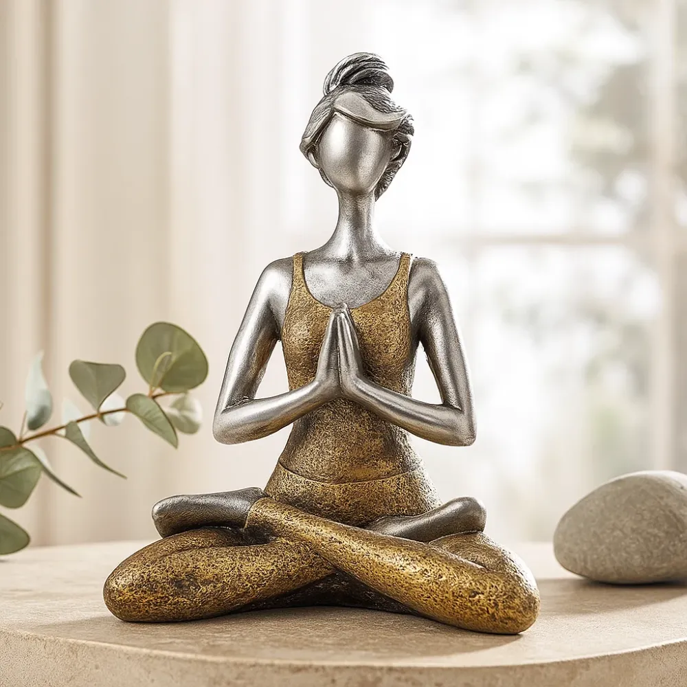 Figurină Femeie Yoga – Argintiu și Auriu 24cm