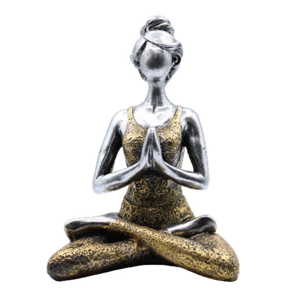 Figurină Femeie Yoga – Argintiu și Auriu 24cm