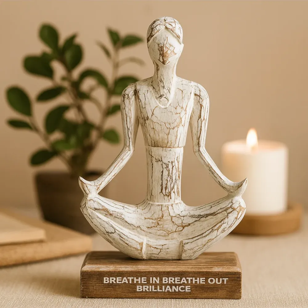 Sculptură de yoga din lemn albăstruită decor în poziție ușoară