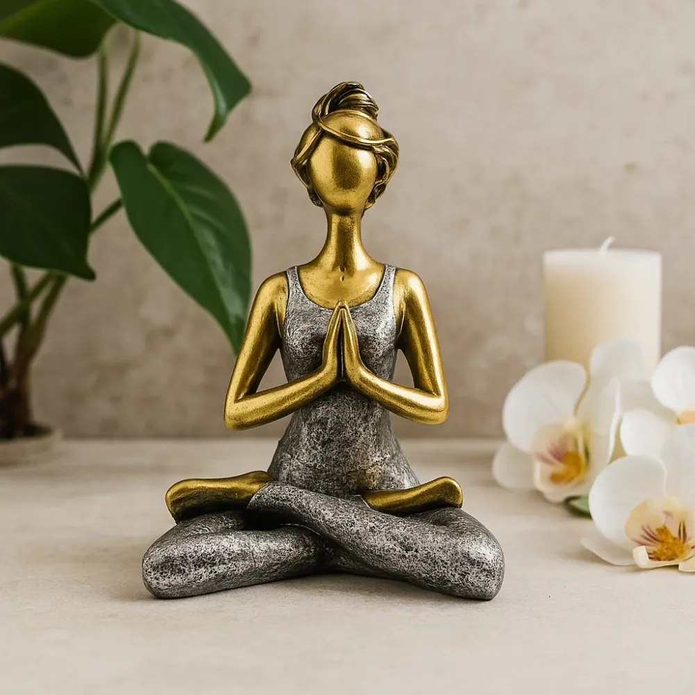 Statuetă Femeie Yoga Bronz și Argint 24cm