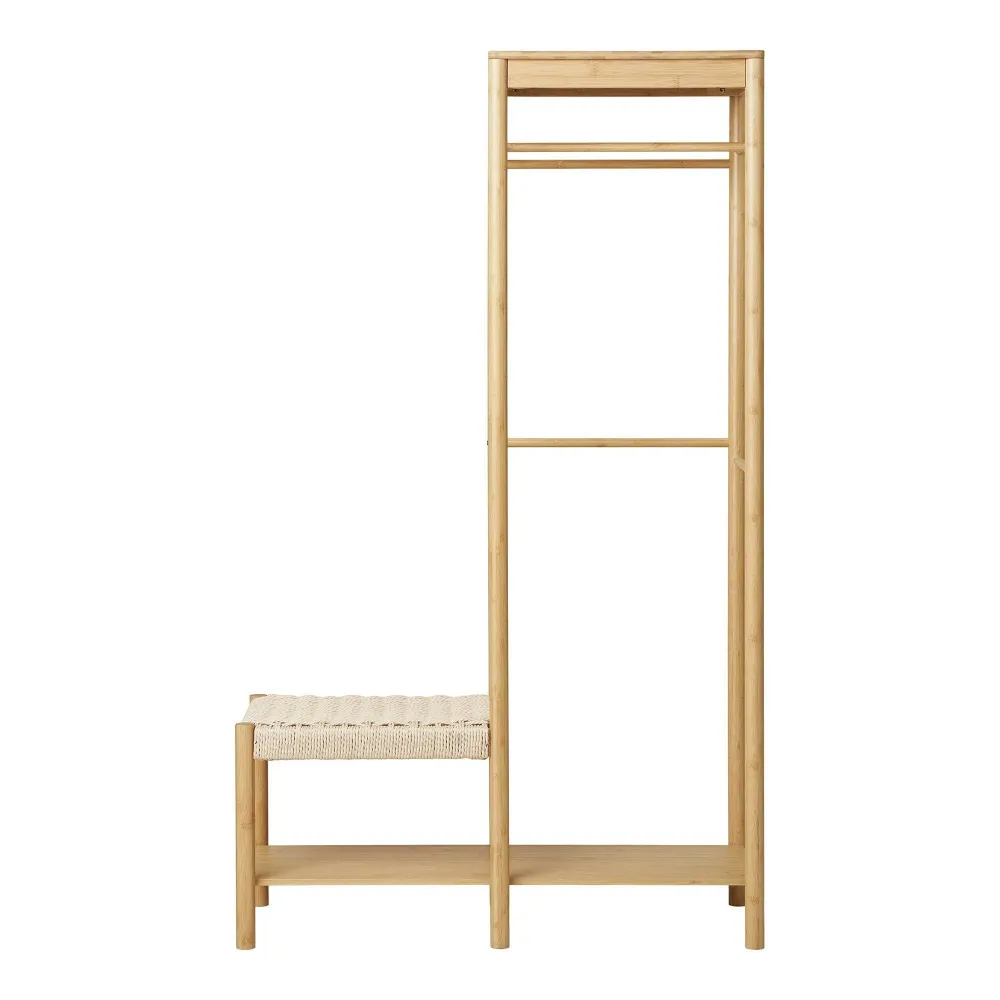 Ember Suport pentru haine, cu banca din rachita, din bambus, natur 36x95x165