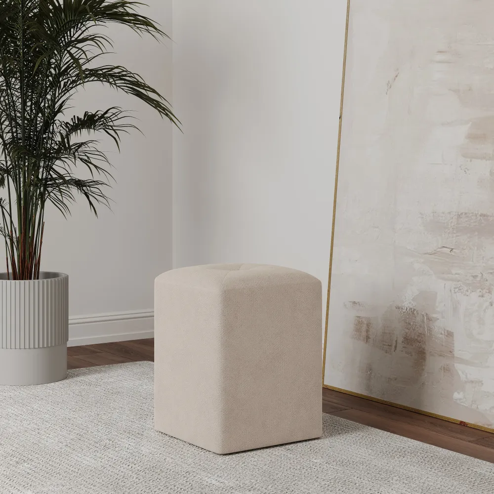 Taburet Tapitat haaus Talin, Crem, Stofa, L 35 x l 35 x H 45 cm