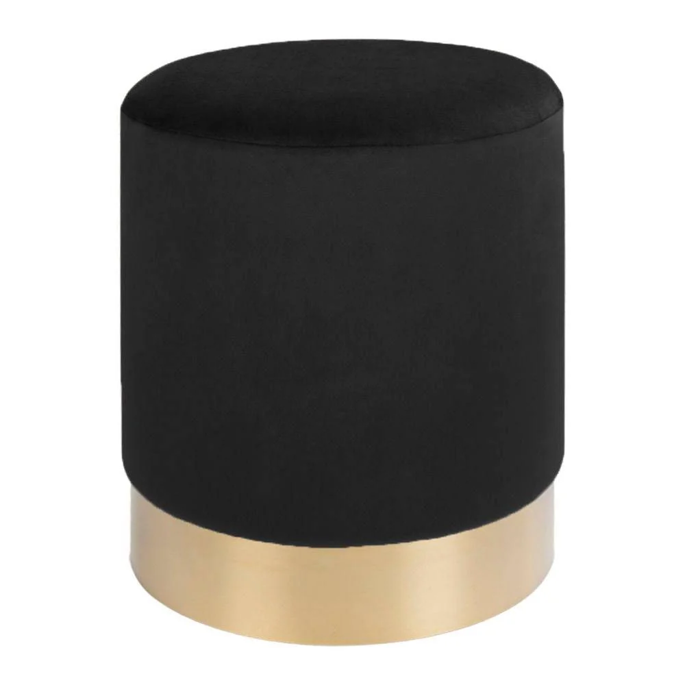 Taburet Gamby din catifea neagra, cu baza cu aspect de alama