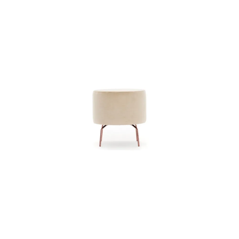 Taburet Octo, cadru lemn de fag/50% poliester si 50% bumbac, picioare metalice, stofa crem, 40x40 cm