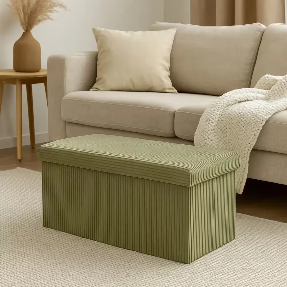 Taburet dublu pliabil Atmosphera Arum din material tip catifea raiat, 76x38x38 cm, verde kaki