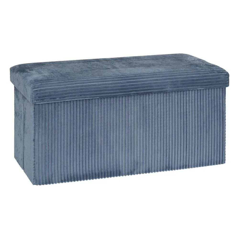 Taburet dublu pliabil Atmosphera Arum din material tip catifea raiat, 76x38x38 cm, albastru inchis