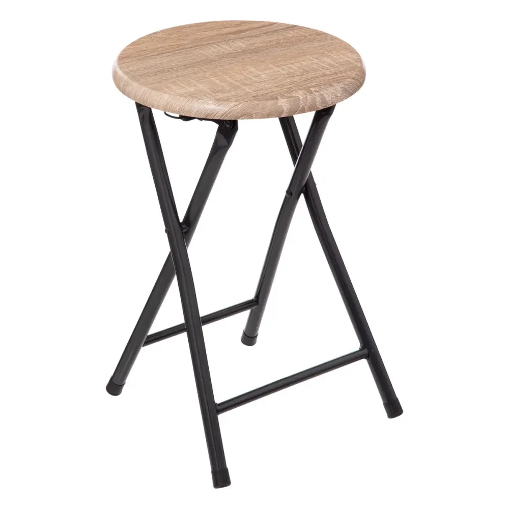 Taburet pliabil 5Five cu sezut MDF si cadru metalic, 30x46 cm, bej