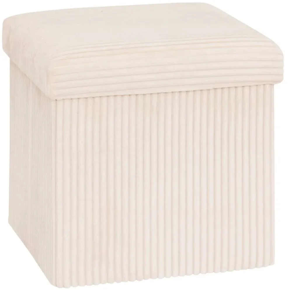 Taburet pliabil Atmosphera Arum din material tip catifea raiat, 38x38x38 cm, ivoire