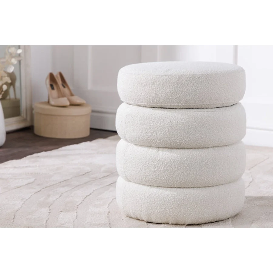 Taburet crem din polester boucle Voque